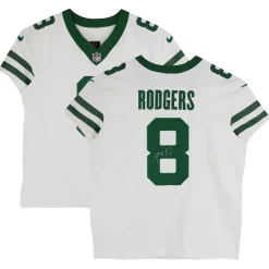 New York Jets Autographed Items | Collectible Jerseys^Aaron Rodgers Autographed White F.U.S.E. Nike Elite Jersey