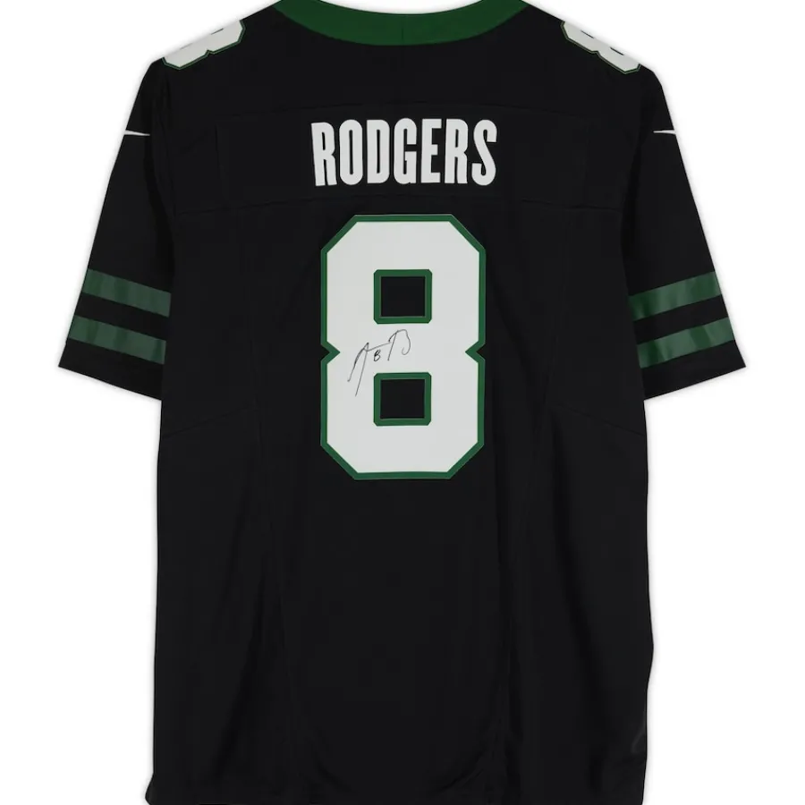 New York Jets Autographed Items | Collectible Jerseys^Aaron Rodgers Autographed Black F.U.S.E. Nike Limited Jersey