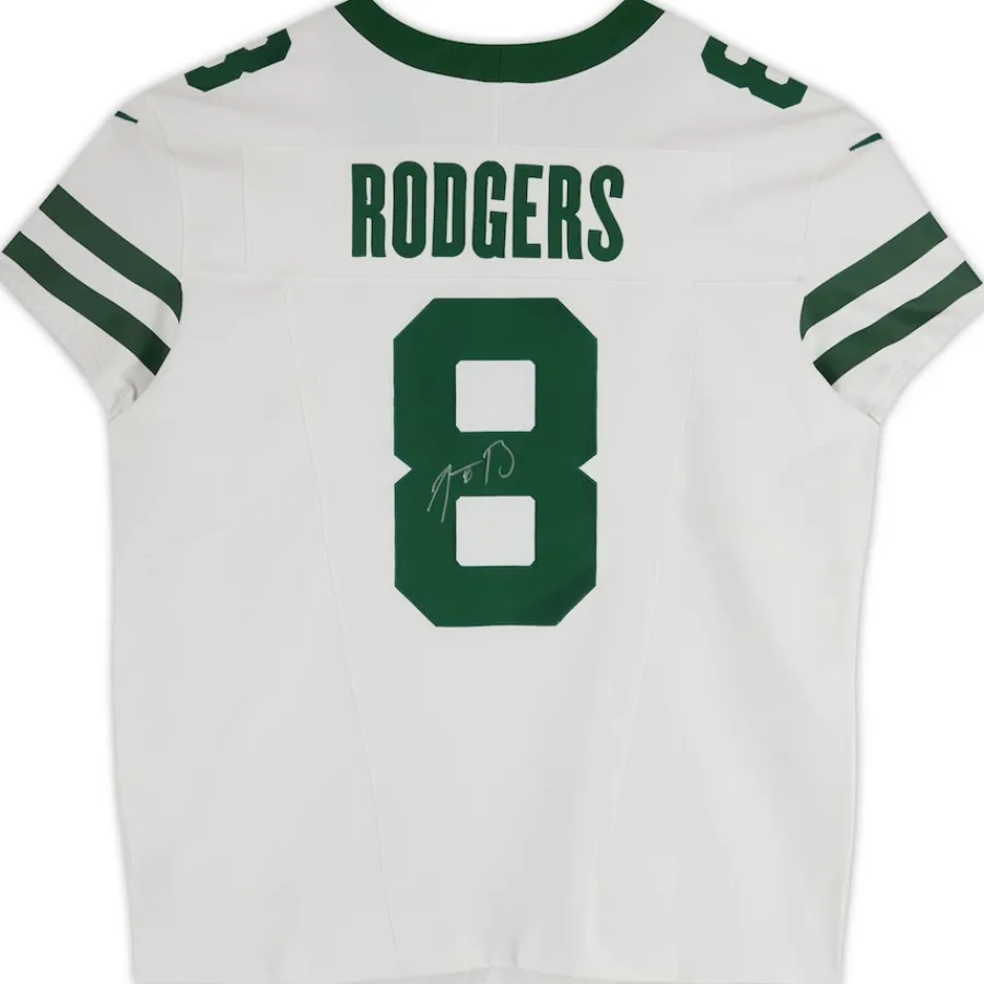 New York Jets Autographed Items | Collectible Jerseys^Aaron Rodgers Autographed White F.U.S.E. Nike Elite Jersey
