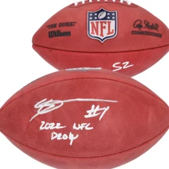 New York Jets Autographed Items | Footballs^Ahmad Sauce Gardner Autographed Wilson Duke Full Color Football With "2022 NFL DROY" Inscription