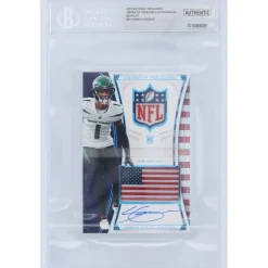 New York Jets Trading Cards^Ahmad Sauce Gardner Autographed 2022 Panini National Treasures American Treasures Booklet Relic #ATB-AG #1/1 BGS Authenticated Auto 10 Rookie Card