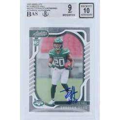 New York Jets Trading Cards^Breece Hall Autographed 2022 Panini Absolute #114 Beckett Fanatics Witnessed Authenticated 9/10 Rookie Card
