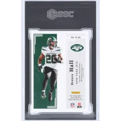 New York Jets Trading Cards^Breece Hall Autographed 2022 Panini Encased Scripted Signatures Diamond #SS-BH #1/1 SGC Authenticated 8/10 Rookie Card