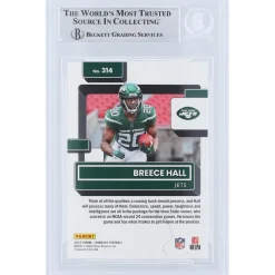 New York Jets Trading Cards^Breece Hall Autographed 2022 Panini Donruss Rated Rookie #314 Beckett Fanatics Witnessed Authenticated Rookie Card