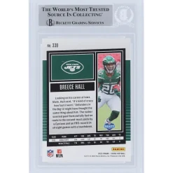 New York Jets Trading Cards^Breece Hall 2022 Panini Score #330 Beckett Fanatics Witnessed Authenticated Rookie Card