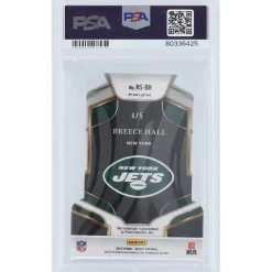 New York Jets Trading Cards^Breece Hall Autographed 2022 Panini Select Green Die-Cut #RS-BH #4/5 PSA Authenticated 8/10 Rookie Card