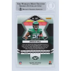 New York Jets Trading Cards^Breece Hall 2022 Panini Mosaic #307 Beckett Fanatics Witnessed Authenticated Rookie Card