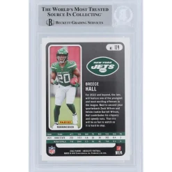 New York Jets Trading Cards^Breece Hall 2022 Panini Absolute #114 Beckett Fanatics Witnessed Authenticated Rookie Card