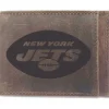 New York Jets Checkbooks-Wallets^Brown Bifold Leather Wallet