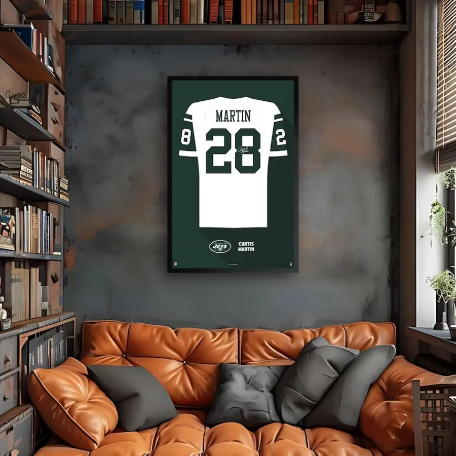New York Jets Wall Art | Wall Art^Curtis Martin Framed 14" X 20" Retired Jersey Art Print