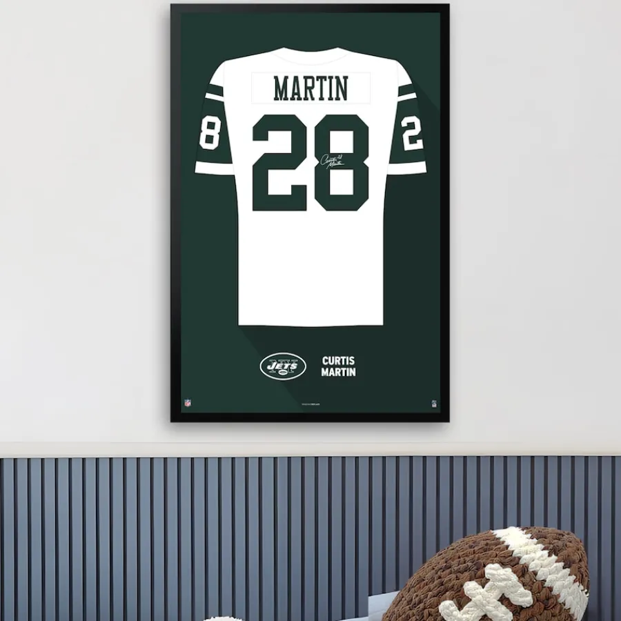 New York Jets Wall Art | Wall Art^Curtis Martin Framed 14" X 20" Retired Jersey Art Print