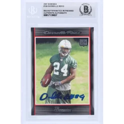 New York Jets Trading Cards^Darrelle Revis Autographed 2007 Bowman #199 Beckett Fanatics Witnessed Authenticated Rookie Card