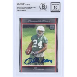New York Jets Trading Cards^Darrelle Revis Autographed 2007 Bowman #199 Beckett Fanatics Witnessed Authenticated 10 Rookie Card