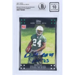 New York Jets Trading Cards^Darrelle Revis Autographed 2007 Topps #374 Beckett Fanatics Witnessed Authenticated 10 Rookie Card With "HOF '23" Inscription