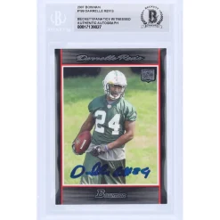 New York Jets Trading Cards^Darrelle Revis Autographed 2007 Bowman #199 Beckett Fanatics Witnessed Authenticated Rookie Card