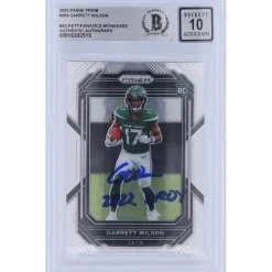 New York Jets Trading Cards^Garrett Wilson Autographed 2022 Panini Prizm #309 Beckett Fanatics Witnessed Authenticated 10 Rookie Card With "2022 OROY" Inscription
