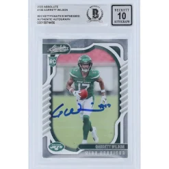 New York Jets Trading Cards^Garrett Wilson Autographed 2022 Panini Absolute #106 Beckett Fanatics Witnessed Authenticated 10 Rookie Card