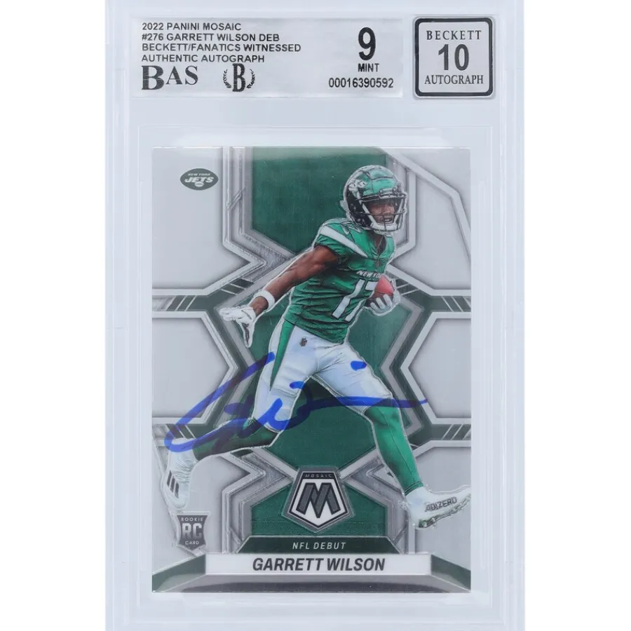 New York Jets Trading Cards^Garrett Wilson Autographed 2022 Panini Mosaic NFL Debut #276 Beckett Fanatics Witnessed Authenticated 9/10 Rookie Card