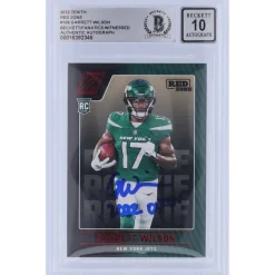 New York Jets Trading Cards^Garrett Wilson Autographed 2022 Panini Zenith Red Zone #106 Beckett Fanatics Witnessed Authenticated 10 Rookie Card With "2022 OROY" Inscription