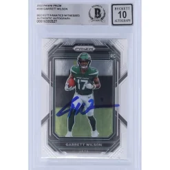 New York Jets Trading Cards^Garrett Wilson Autographed 2022 Panini Prizm #309 Beckett Fanatics Witnessed Authenticated 10 Rookie Card