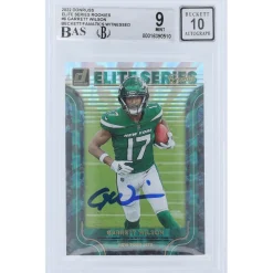 New York Jets Trading Cards^Garrett Wilson Autographed 2022 Panini Donruss Elite Series Rookies #ESR-6 Beckett Fanatics Witnessed Authenticated 9/10 Rookie Card