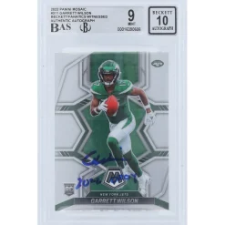 New York Jets Trading Cards^Garrett Wilson Autographed 2022 Panini Mosaic #311 Beckett Fanatics Witnessed Authenticated 9/10 Rookie Card With "2022 OROY" Inscription