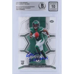 New York Jets Trading Cards^Garrett Wilson Autographed 2022 Panini Mosaic #311 Beckett Fanatics Witnessed Authenticated 10 Rookie Card With "2022 OROY" Inscription