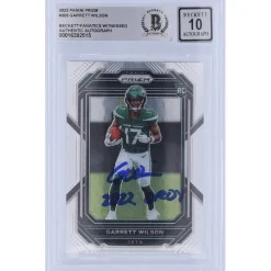 New York Jets Trading Cards^Garrett Wilson Autographed 2022 Panini Prizm #309 Beckett Fanatics Witnessed Authenticated 10 Rookie Card With "2022 OROY" Inscription