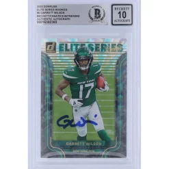 New York Jets Trading Cards^Garrett Wilson Autographed 2022 Panini Donruss Elite Series Rookies #ESR-6 Beckett Fanatics Witnessed Authenticated 10 Rookie Card