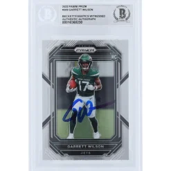 New York Jets Trading Cards^Garrett Wilson Autographed 2022 Panini Prizm #309 Beckett Fanatics Witnessed Authenticated Rookie Card