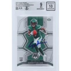 New York Jets Trading Cards^Garrett Wilson Autographed 2022 Panini Mosaic #311 Beckett Fanatics Witnessed Authenticated 9/10 Rookie Card