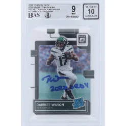 New York Jets Trading Cards^Garrett Wilson Autographed 2022 Panini Donruss Optic Rated Rookie #206 Beckett Fanatics Witnessed Authenticated 9/10 Rookie Card With "2022 OROY" Inscription