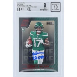 New York Jets Trading Cards^Garrett Wilson Autographed 2022 Panini Zenith Red Zone #106 Beckett Fanatics Witnessed Authenticated 9/10 Rookie Card With "2022 OROY" Inscription