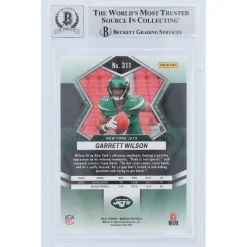 New York Jets Trading Cards^Garrett Wilson Autographed 2022 Panini Mosaic #311 Beckett Fanatics Witnessed Authenticated 9/10 Rookie Card With