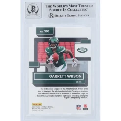 New York Jets Trading Cards^Garrett Wilson Autographed 2022 Panini Donruss Rated Rookie #306 Beckett Fanatics Witnessed Authenticated 9/10 Rookie Card