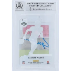 New York Jets Trading Cards^Garrett Wilson Autographed 2022 Panini Clearly Donruss Rated Rookie #56 Beckett Fanatics Witnessed Authenticated 9/10 Rookie Card