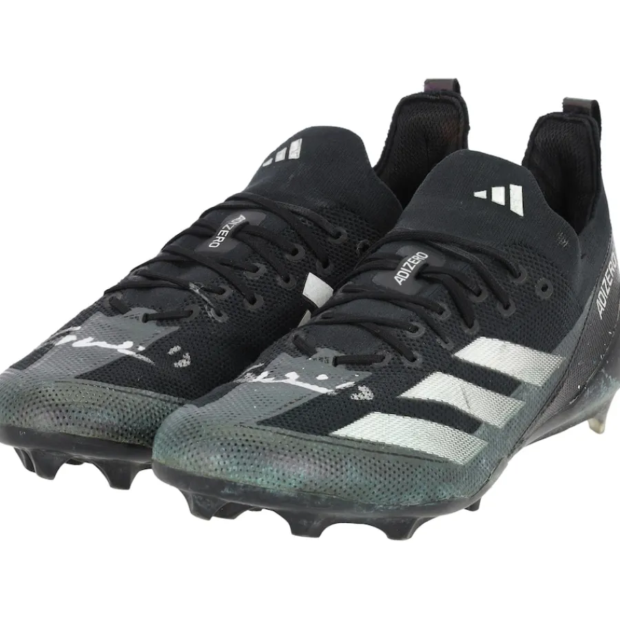 New York Jets Cleats & Shoes | Autographed Items^Garrett Wilson Autographed Game-Used Black/Gray Adidas Cleats From The 2023 NFL Season