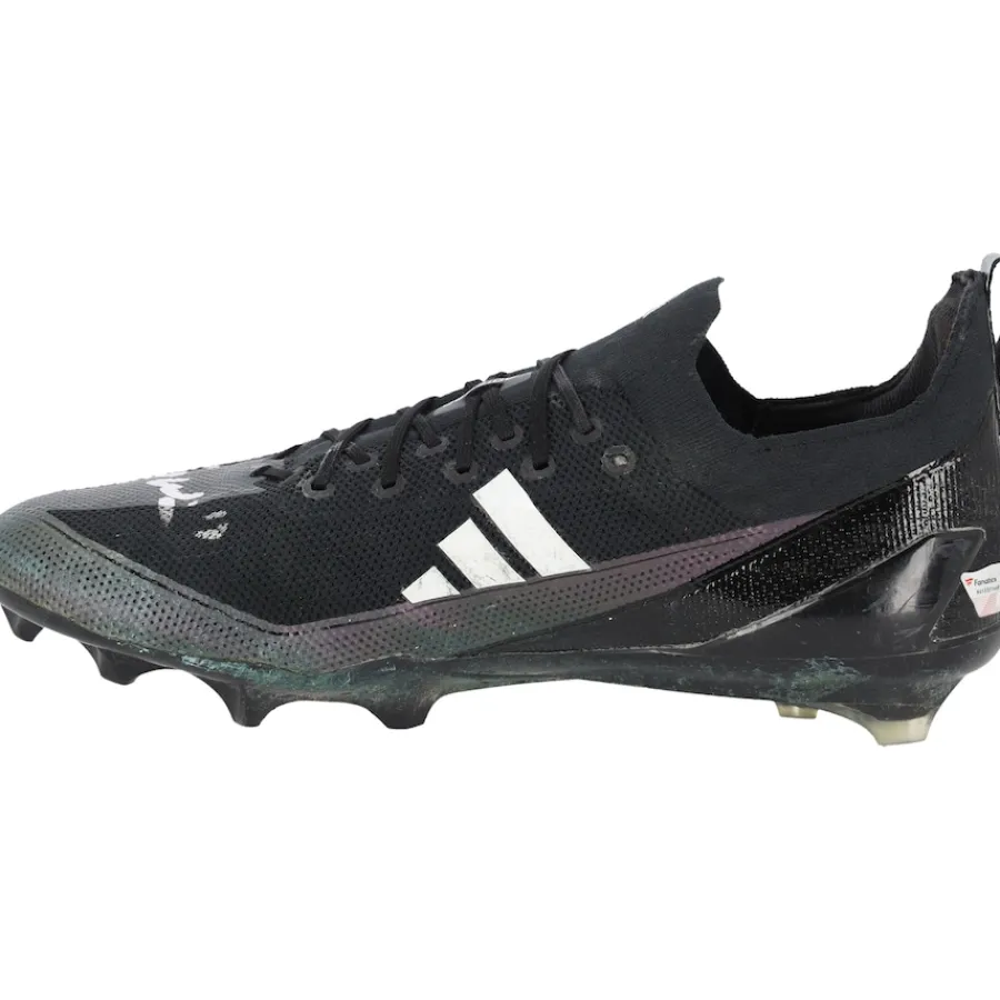 New York Jets Cleats & Shoes | Autographed Items^Garrett Wilson Autographed Game-Used Black/Gray Adidas Cleats From The 2023 NFL Season
