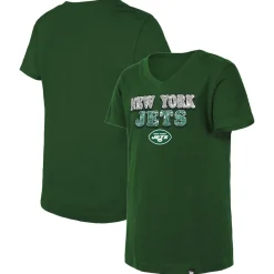 Kids New York Jets T-Shirts | Kids^Girls Youth New Era Green Reverse Sequin V-Neck T-Shirt