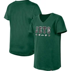 Kids New York Jets T-Shirts | Kids^Girls Youth New Era Green Flip Sequin V-Neck T-Shirt