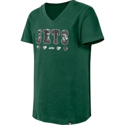 Kids New York Jets T-Shirts | Kids^Girls Youth New Era Green Flip Sequin V-Neck T-Shirt