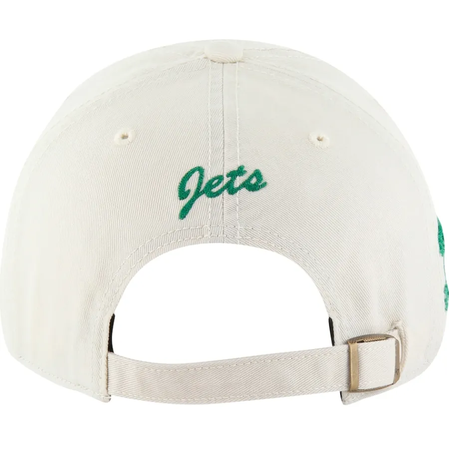 New York Jets Adjustable^Men's '47 Cream Throwback Clubhouse Faber Clean Up Adjustable Hat
