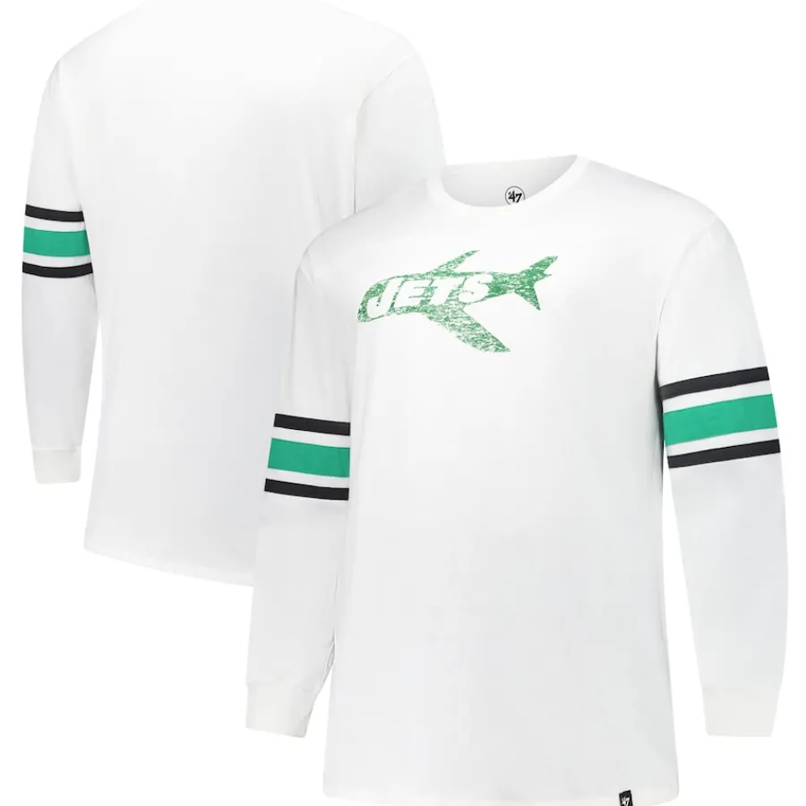 New York Jets Big & Tall^Men's '47 White Big & Tall Premier Brex Long Sleeve T-Shirt