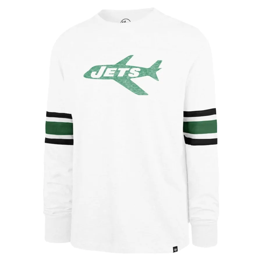 New York Jets Long Sleeved^Men's '47 White Gridiron Throwback Premier Brex Long Sleeve T-Shirt