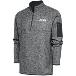 New York Jets Big & Tall^Men's Antigua Heather Gray Big & Tall Fortune Quarter-Zip Pullover Jacket