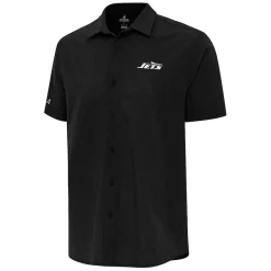 New York Jets Sweaters & Dress Shirts | Sweaters^Men's Antigua Black Activate Woven Button-Up Shirt