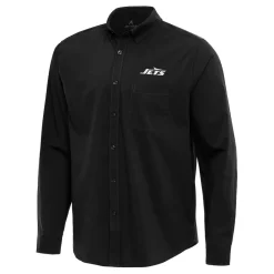 New York Jets Sweaters & Dress Shirts | Sweaters^Men's Antigua Black Flight Woven Tri-Blend Long Sleeve Button-Down Shirt
