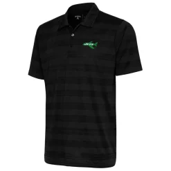 New York Jets Polos^Men's Antigua Black Team Logo Throwback Compass Polo
