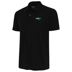 New York Jets Polos | Big & Tall^Men's Antigua Black Team Logo Throwback Big & Tall Tribute Polo
