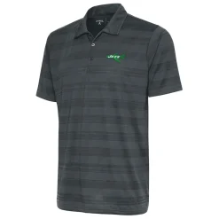 New York Jets Polos^Men's Antigua Charcoal Team Logo Throwback Compass Polo